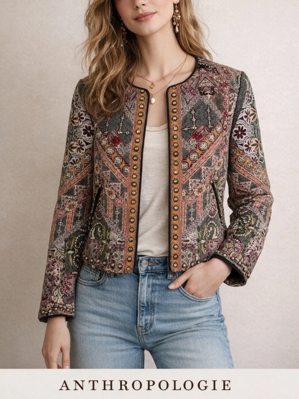 NWT Anthropologie Hermant & Nandita Bohemian Boho Embroidered Jacket XL $238